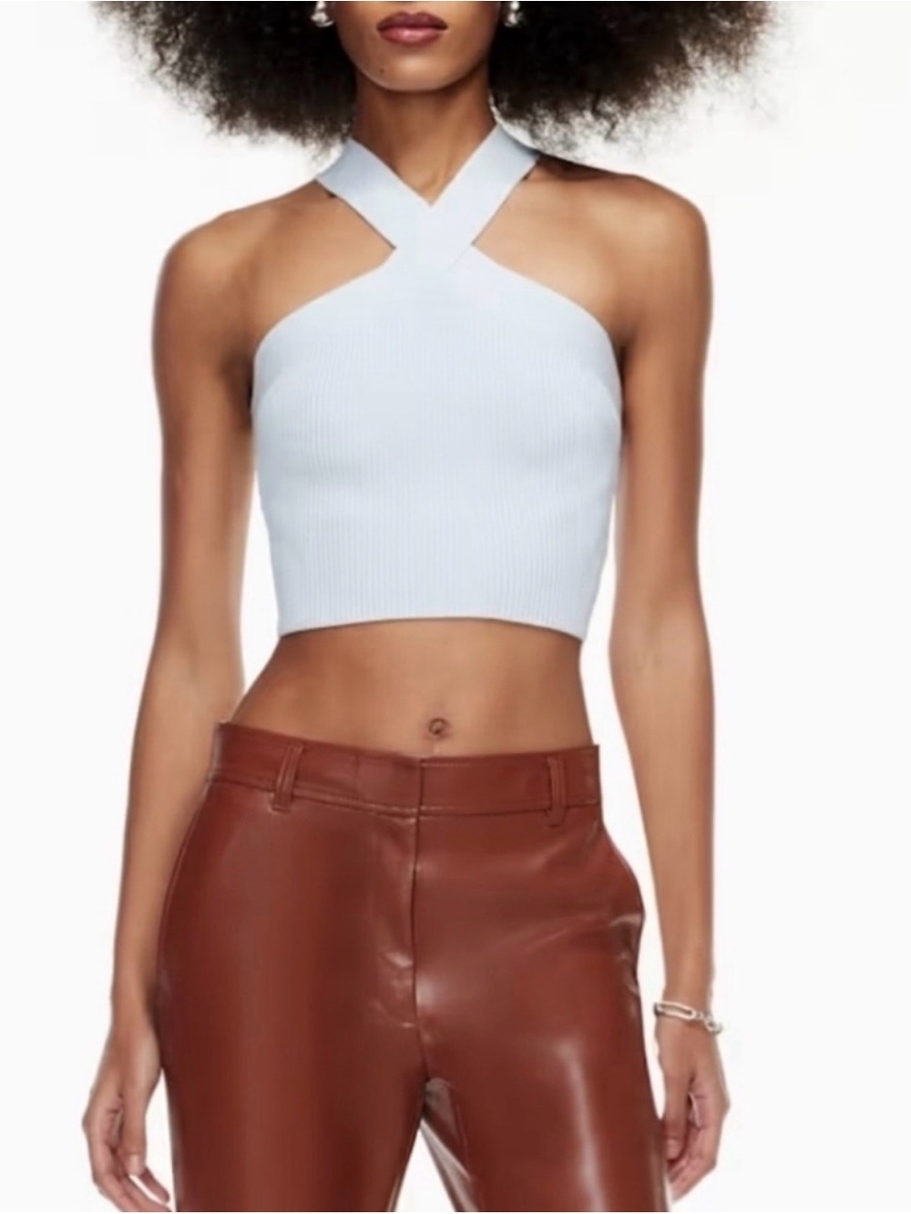 Babaton Aritzia Sculpt Knit Criss Cross Cropped Tank White Size Medium